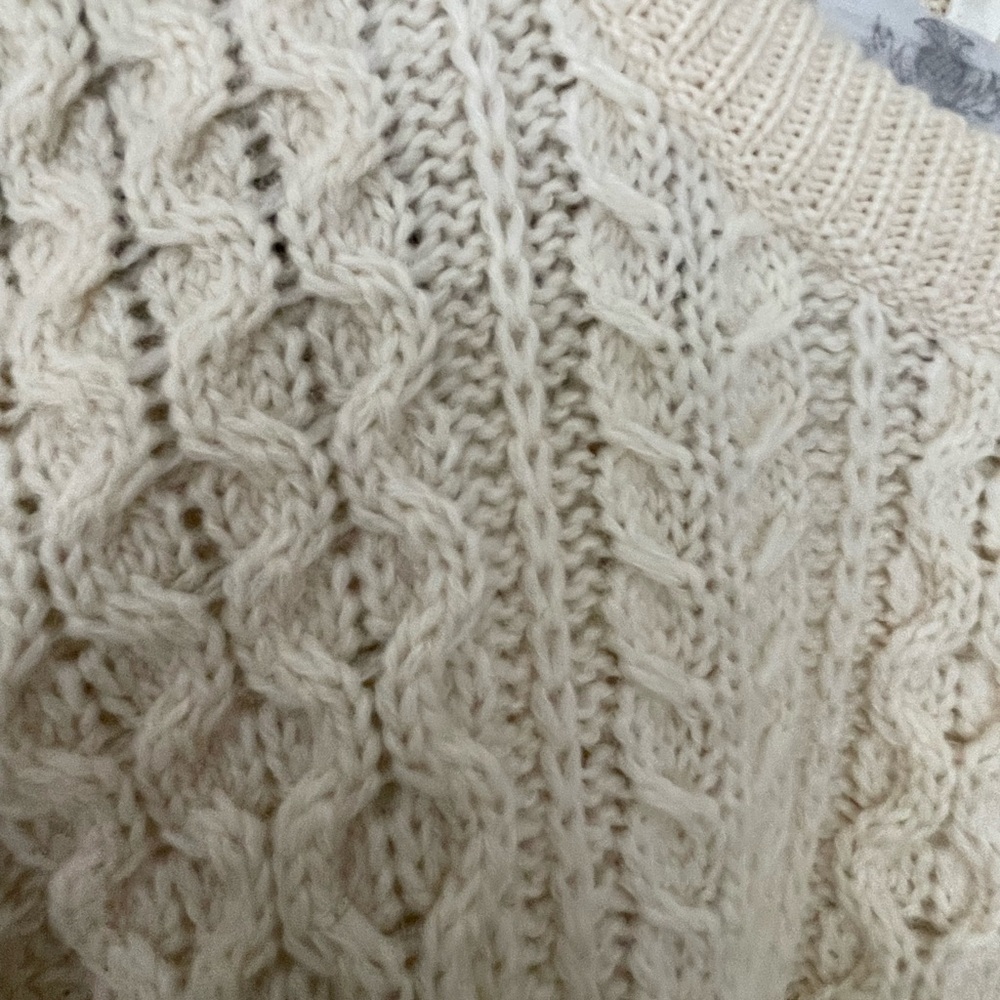 Made In Scotland Ivory Pure Wool Fisherman Sweater Highland M/L - Picture 5 of 5